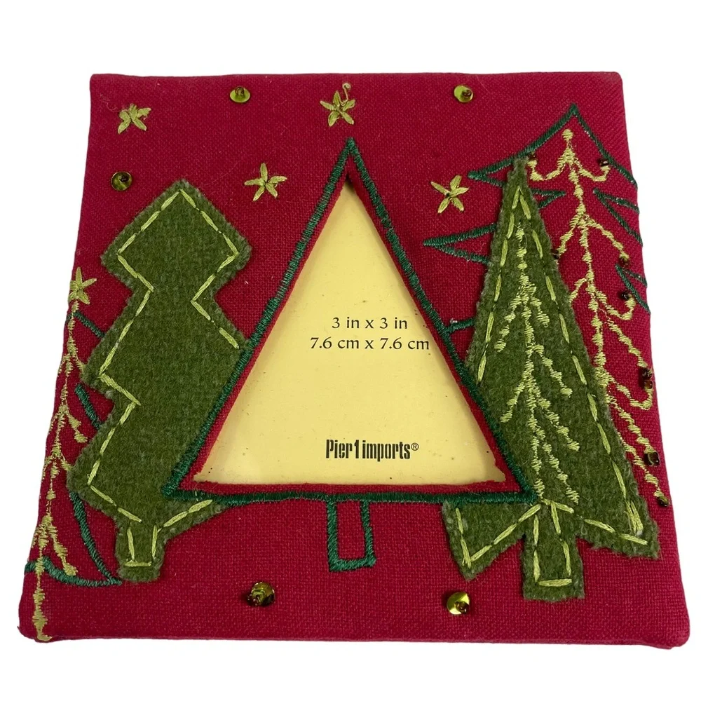 Pier 1 Imports Fabric Christmas 3”x3” Picture Photograph Frame Holiday Felt Tree